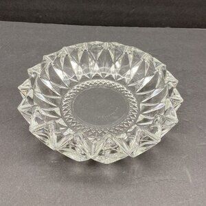 VTG KIG‎ Indonesia Diamond Pressed Glass Clear Round Ashtray Trinket Dish MCM